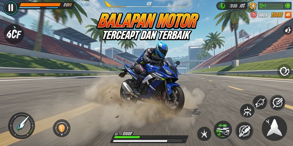 Tampilan gameplay menegangkan di 6CF dengan balapan motor.