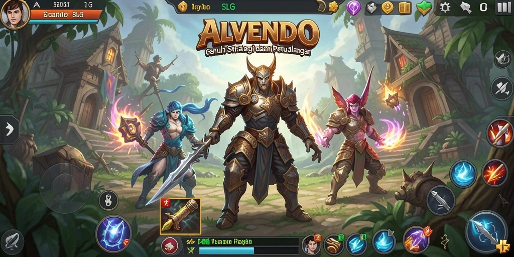 Gameplay seru ALVENDO dengan strategi mendalam dan pertempuran menarik.