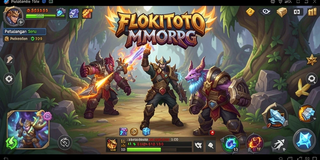 Screenshot gameplay <strong>FLOKITOTO</strong> yang menampilkan pertarungan epik di dunia MMORPG.
