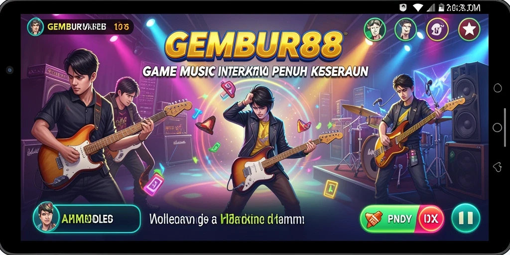Tampilan gameplay GEMBUR88 dengan berbagai pilihan lagu musik.