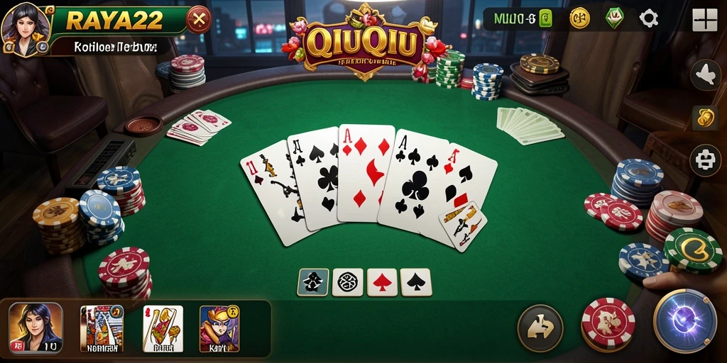 Tampilan gameplay seru RAYA22 dalam permainan QiuQiu.