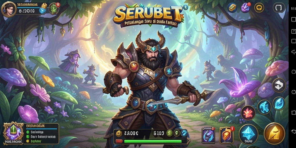 Screenshot gameplay SERUBET menunjukkan karakter menjelajahi dunia penuh warna.