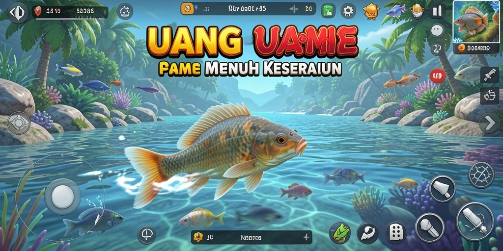 Tampilan gameplay menarik dari UANG dengan aksi memancing seru.