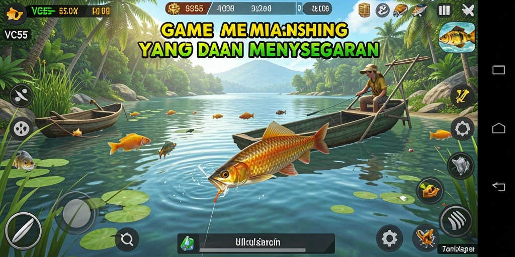 Screenshot VC55 menunjukkan gameplay memancing yang seru dan menantang.