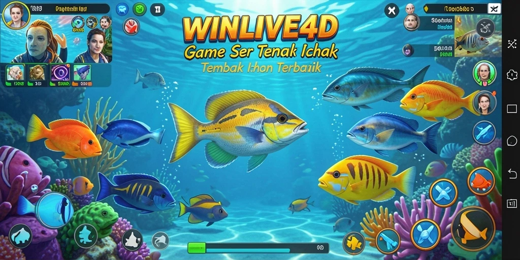 Tangkapan layar dari gameplay WINLIVE4D, memperlihatkan aksi seru Tembak Ikan.