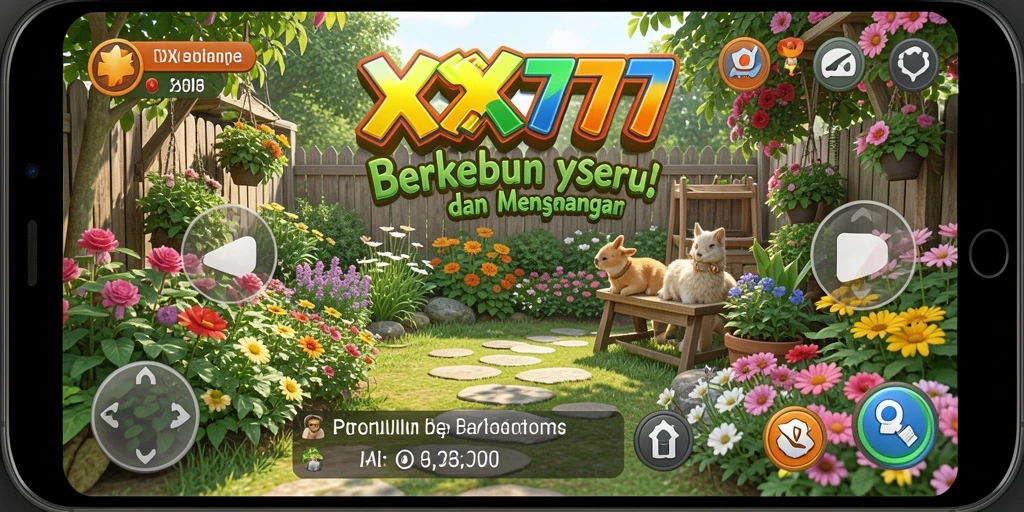 Screenshot utama XXX777 menampilkan keindahan kebun yang subur dan penuh warna.