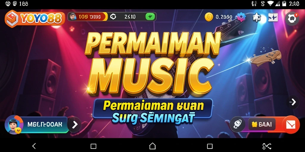 Tampilan antarmuka permainan musik yang menarik dan penuh warna.